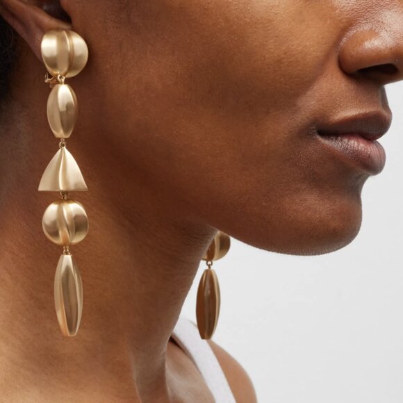 NWT Cult Gaia Illene Clip On Earrings Gold Drop in Brushed Brass - Picture 6 of 7